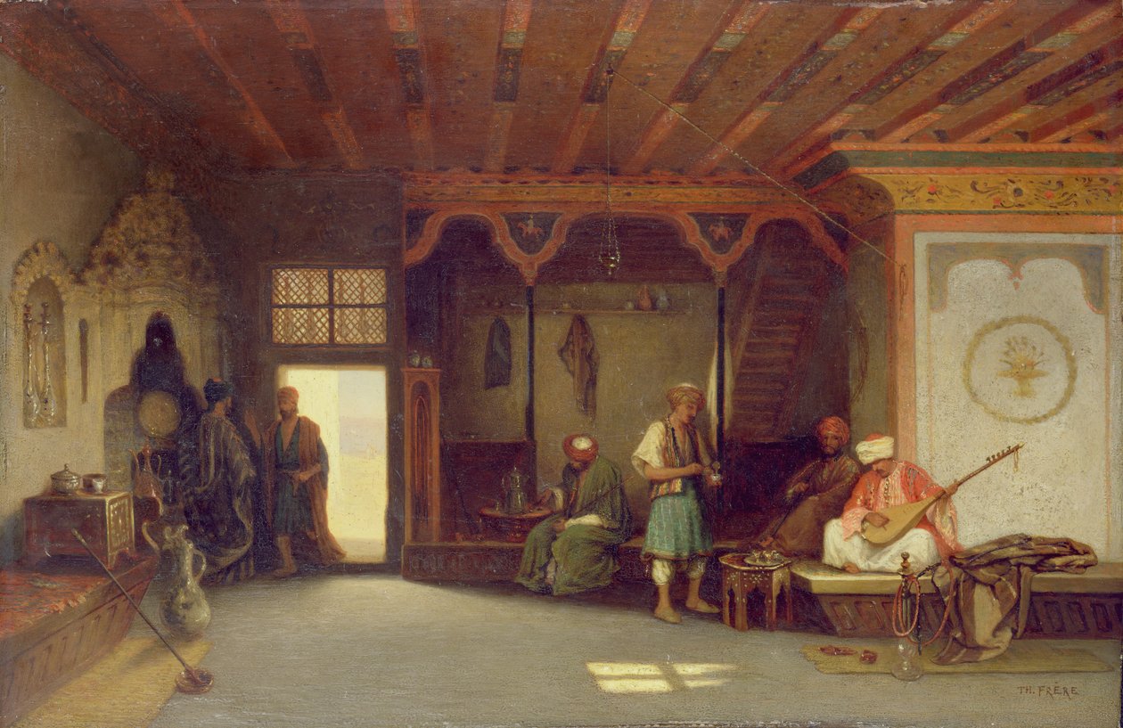Interieur van een oosters café door Charles Theodore Frere