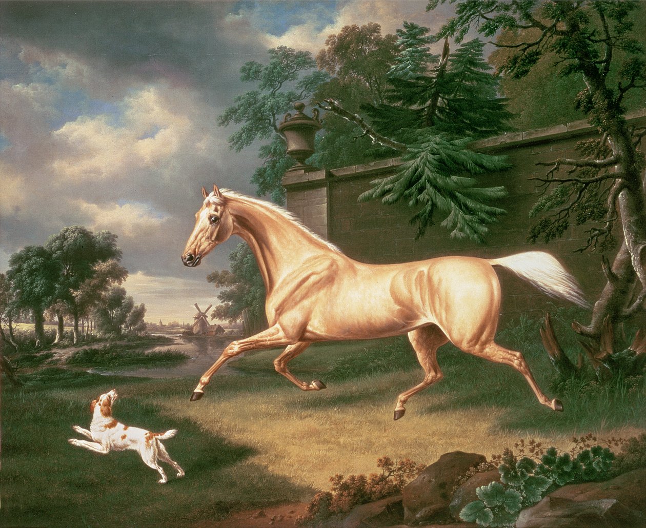 Een Palomino bang gemaakt door een naderende storm met een Spaniel, 1814 door Charles Towne