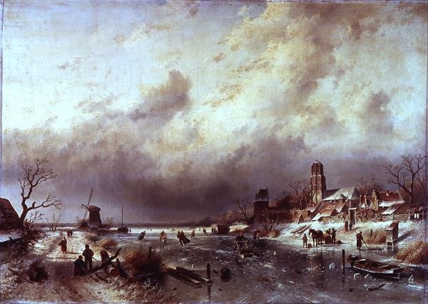 Bevroren rivierscène door Charles Henri Joseph Leickert