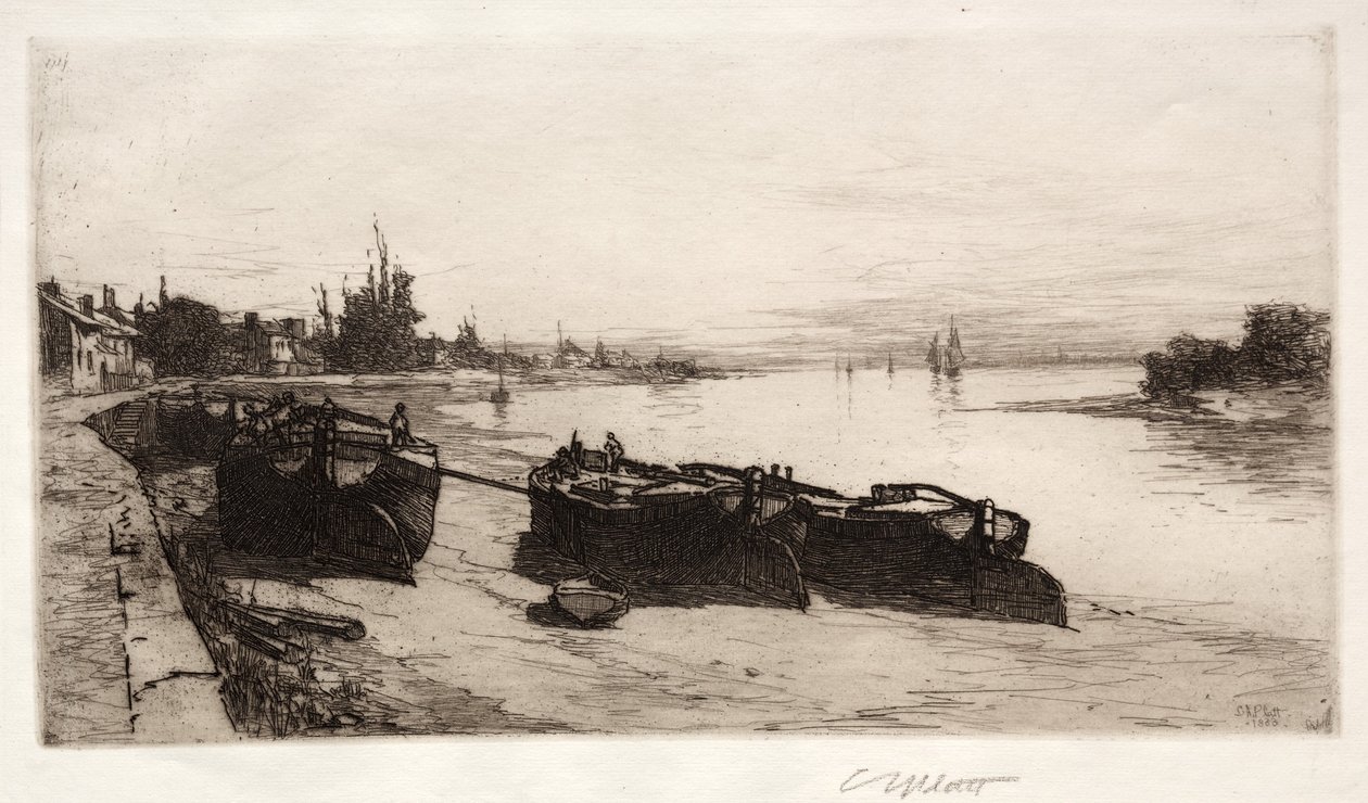 Modderboten op de Theems, 1883 door Charles Adams Platt