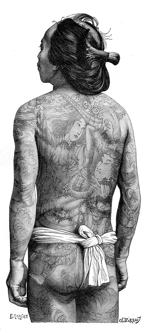 Japanse man met getatoeëerde rug door Charles Barbant