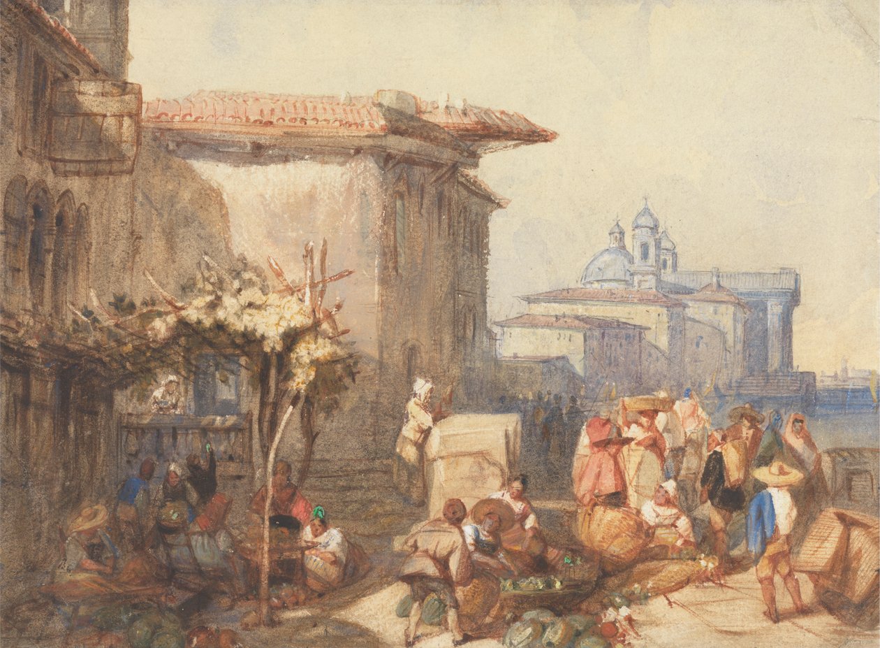 Een marktscène in Venetië door Charles Bentley
