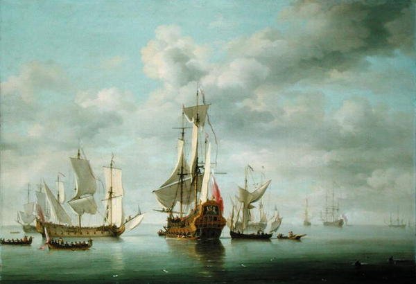 Oorlogsschepen in de windstilte door Charles Brooking