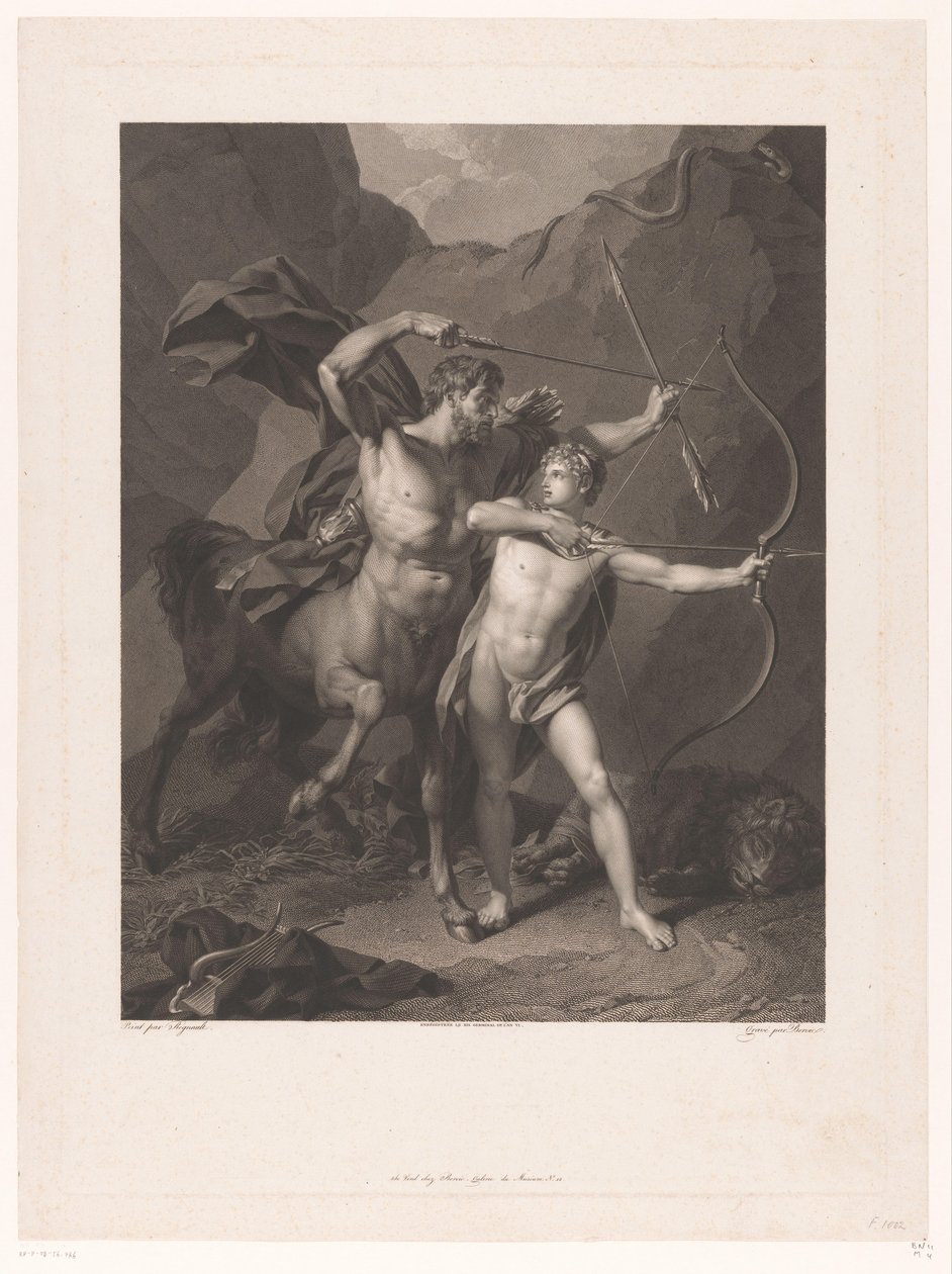 Chiron onderricht Achilles in het boogschieten door Charles Clément Bervic
