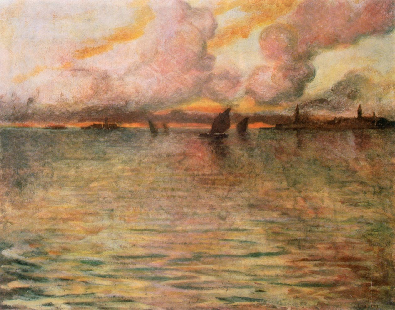 Zeegezicht met verre uitzicht op Venetië, 1896 door Charles Cottet