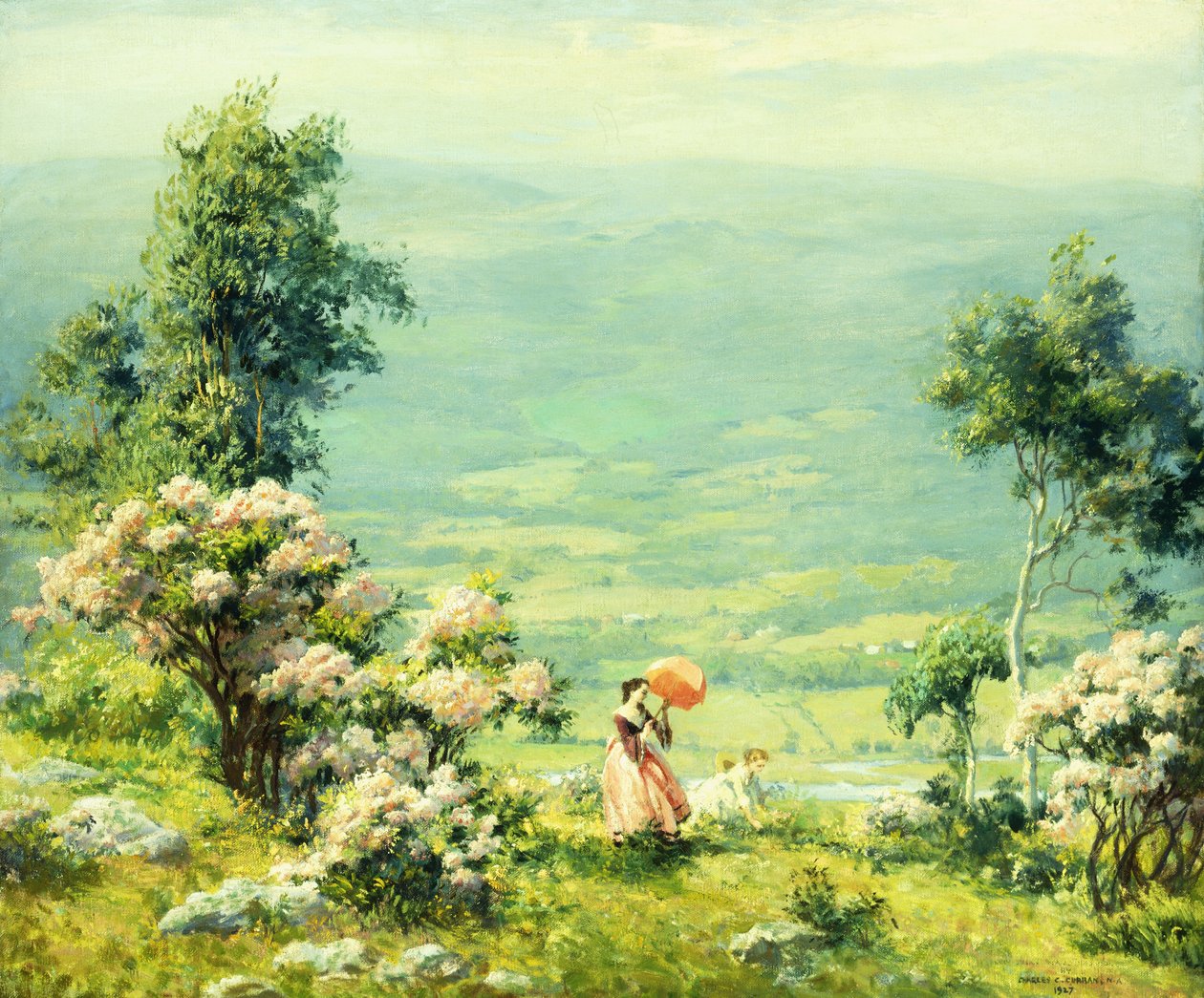 Roze parasol door Charles Courtney Curran