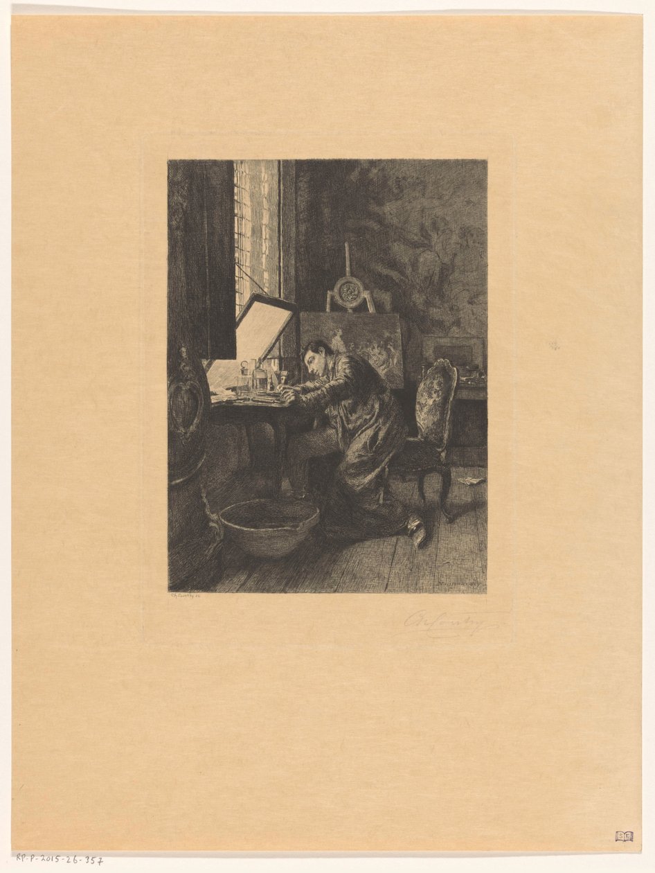 Etser aan het werk door Charles Courtry (signed by artist)