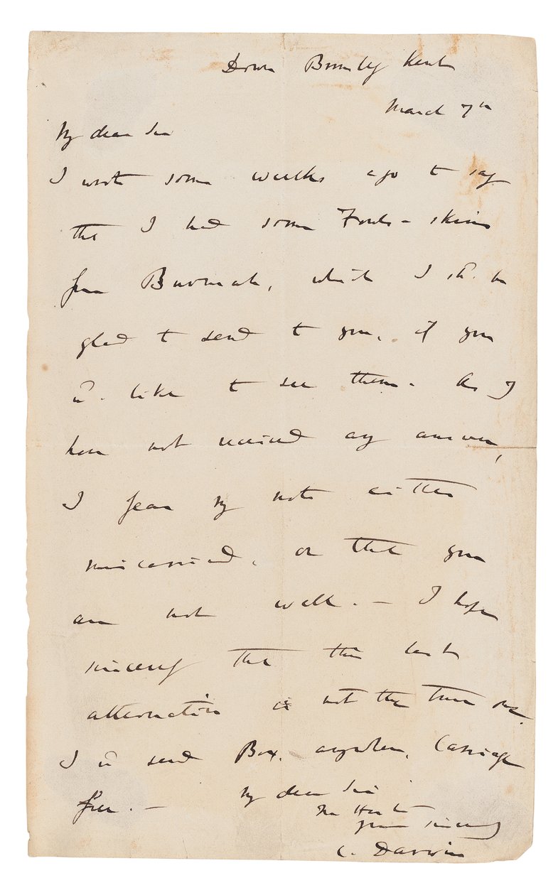 Handtekeningbrief door Charles Darwin