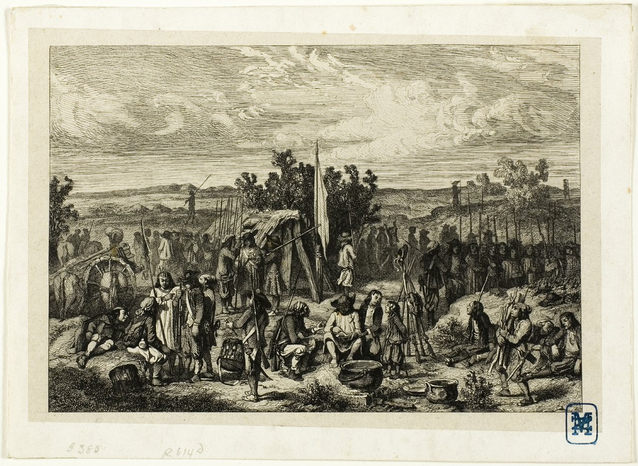 Een royalistisch kampement door Charles Emile Jacque
