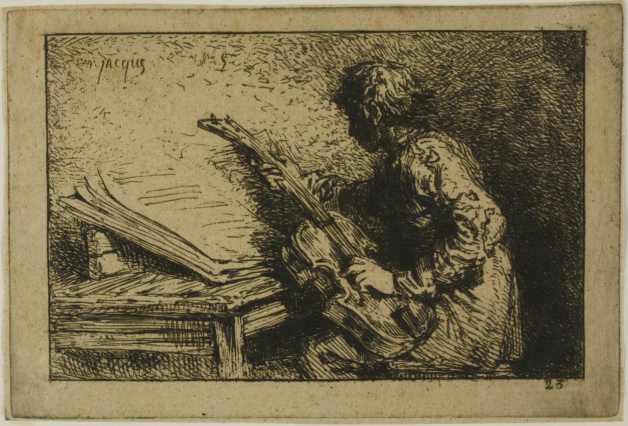 Gitaarspeler door Charles Emile Jacque