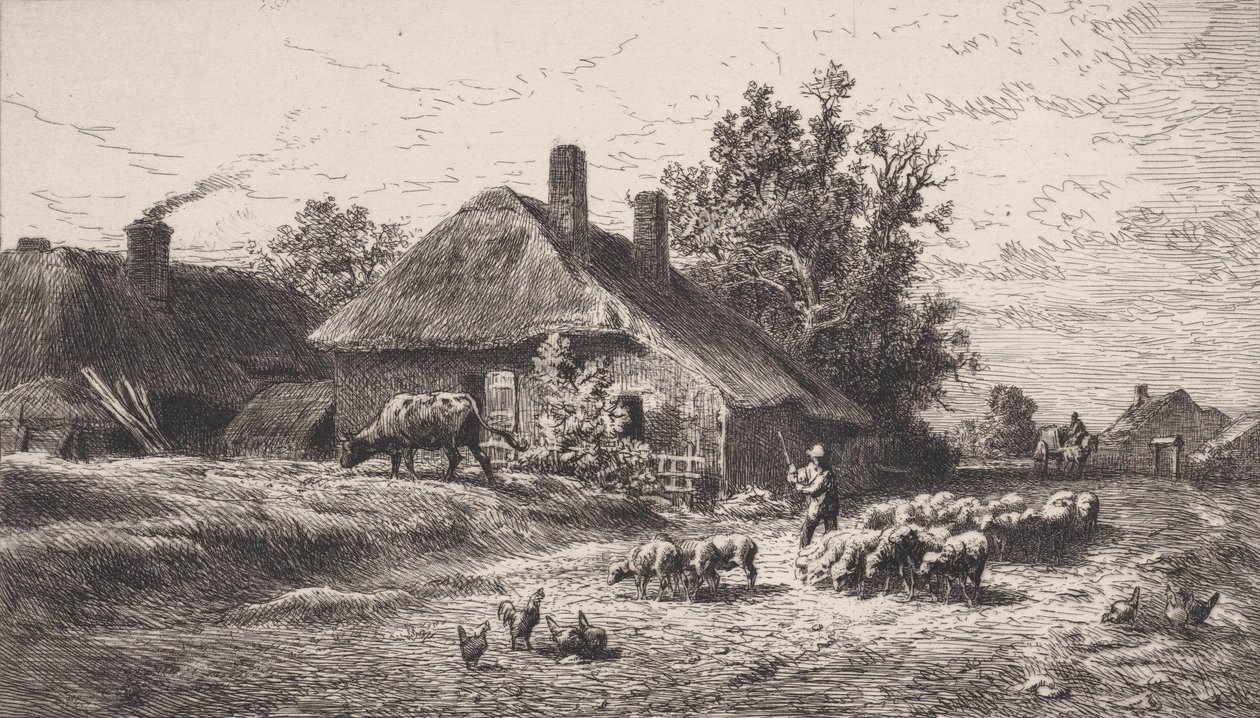 Le Hameau door Charles Emile Jacque