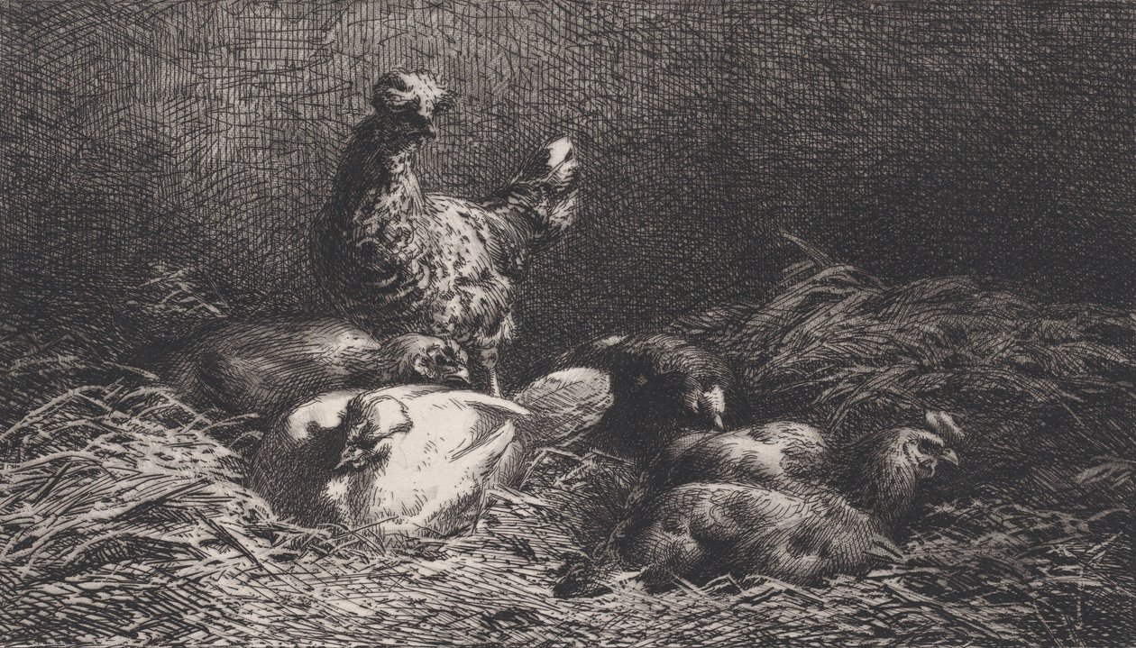 Kippen, 1867 door Charles Emile Jacque