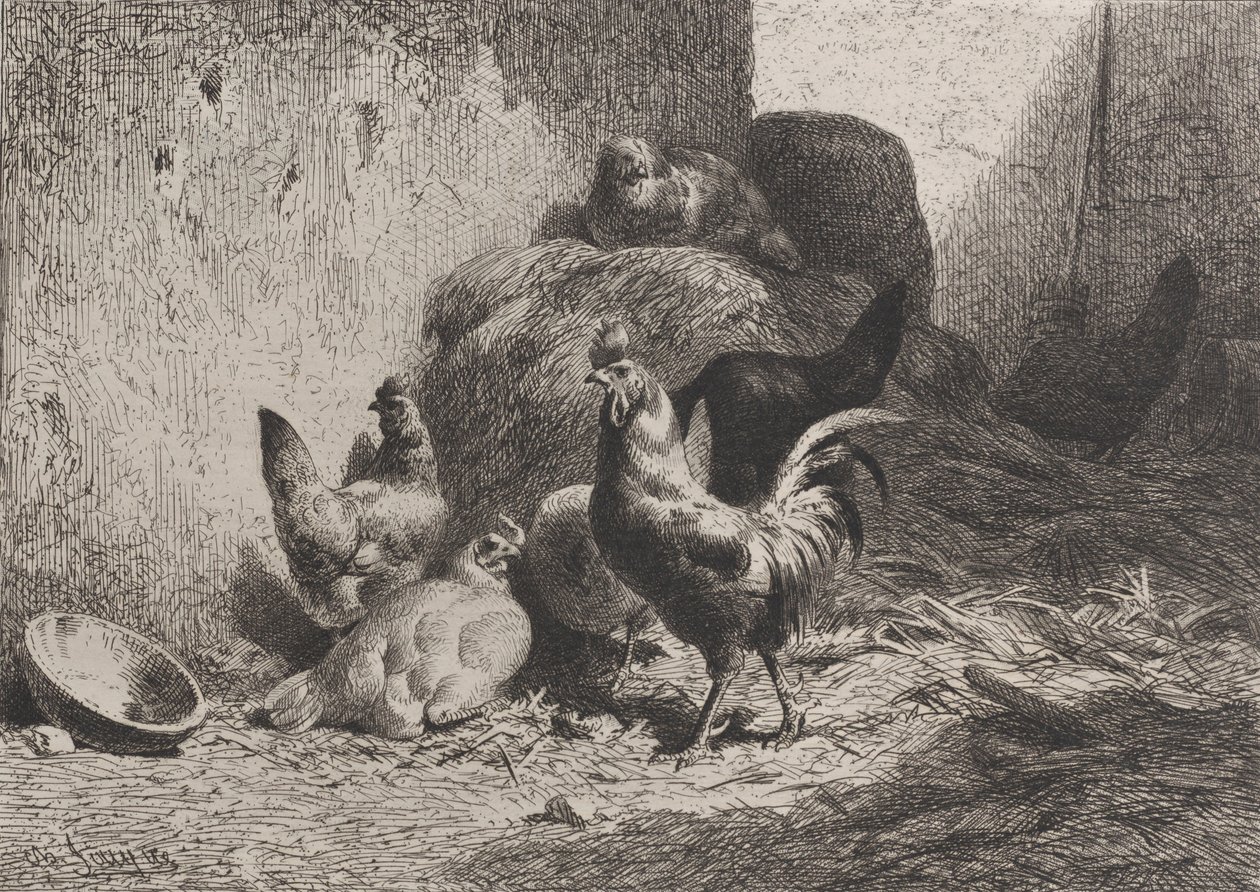 Haan en Hennen, 1864 door Charles Emile Jacque