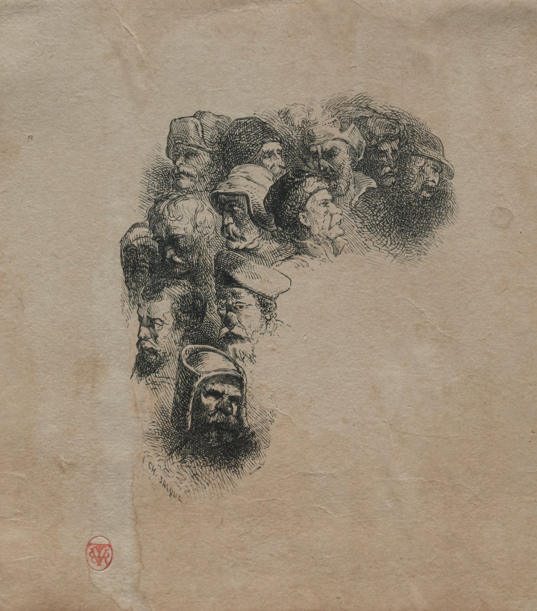 Studie van hoofden door Charles Emile Jacque