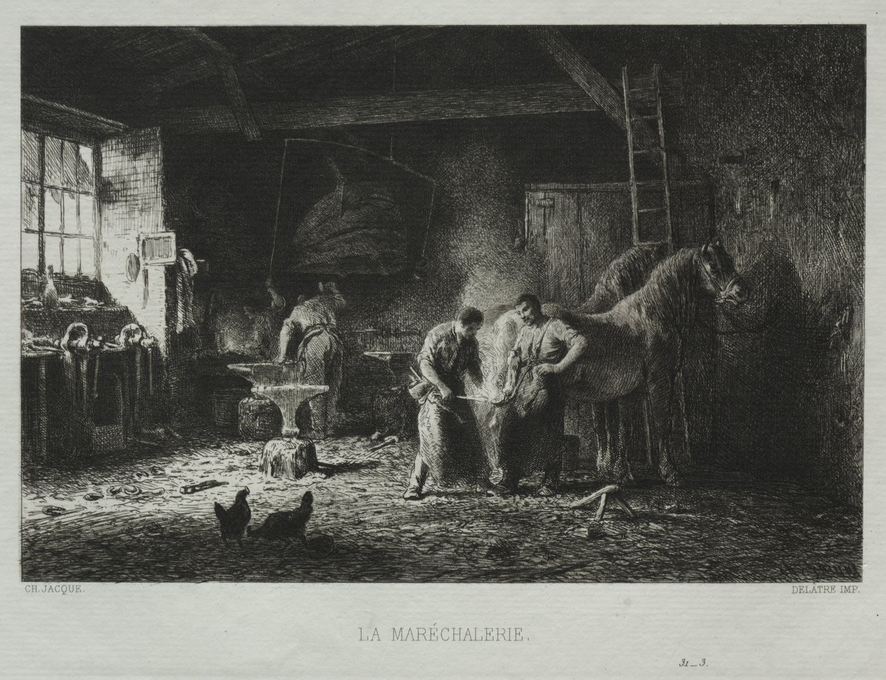 De smederij door Charles Emile Jacque