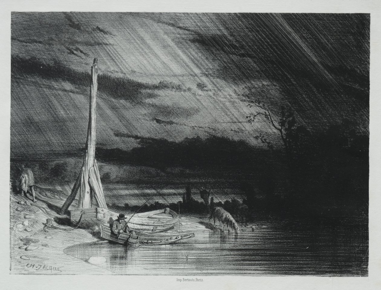 De visser, regenachtig weer door Charles Emile Jacque