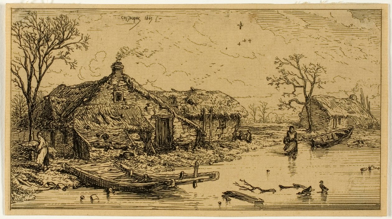 De bevroren vijver door Charles Emile Jacque