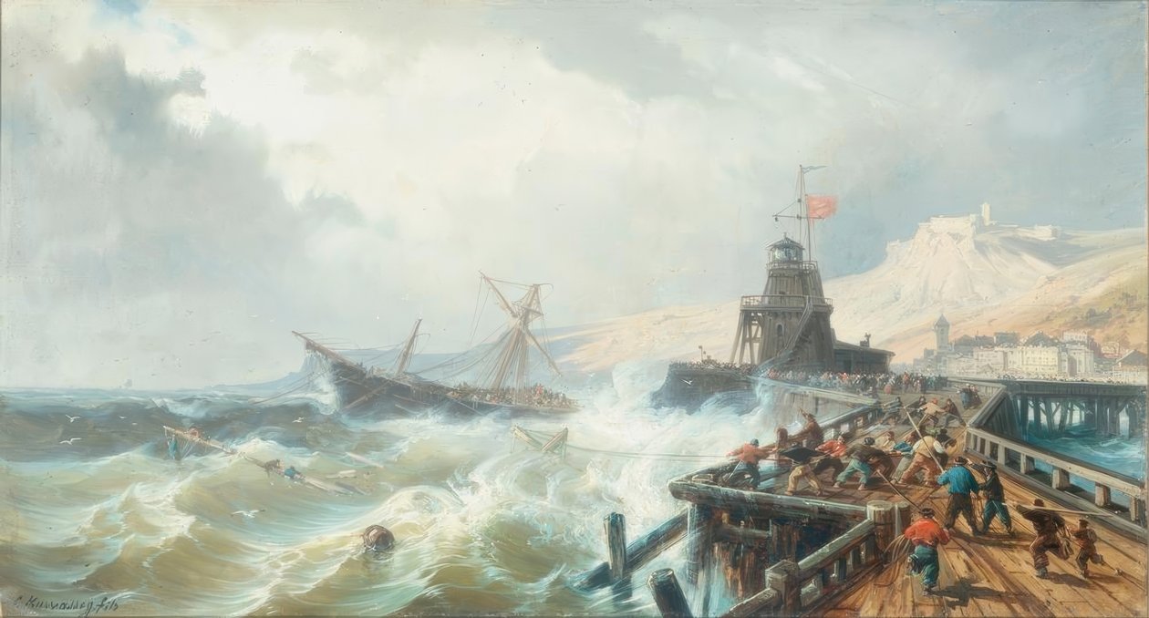 Redding van een schip in nood door Charles Euphrasie Kuwasseg