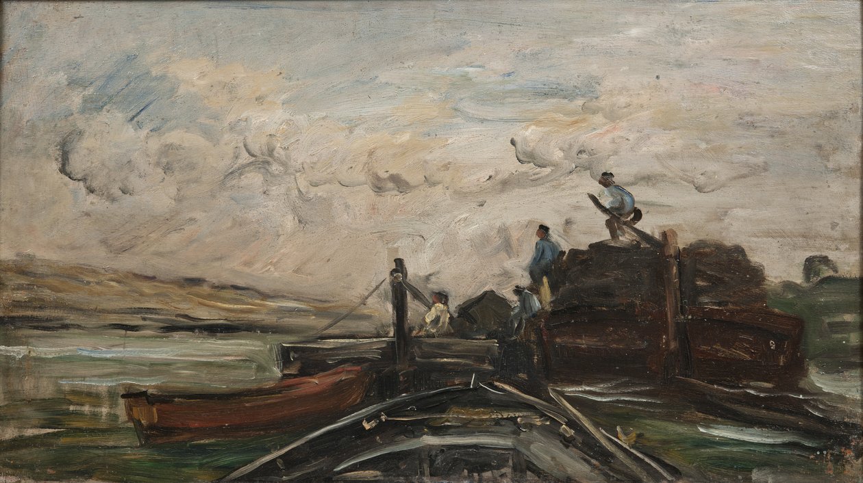 Aken op een Rivier, ca. 1865 door Charles Francois Daubigny