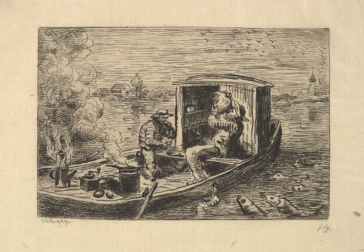 Een maaltijd verorberen door Charles Francois Daubigny