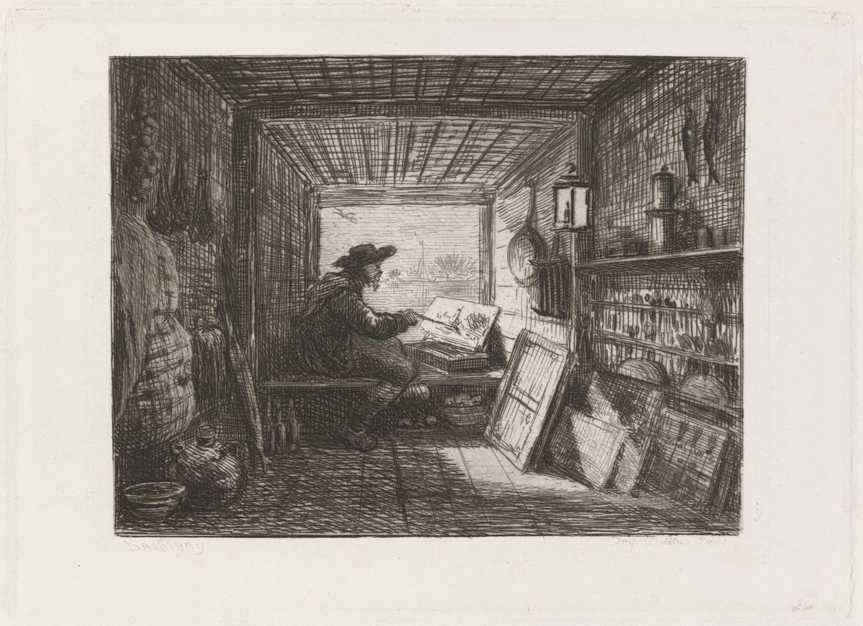 Atelier op de Boot door Charles Francois Daubigny