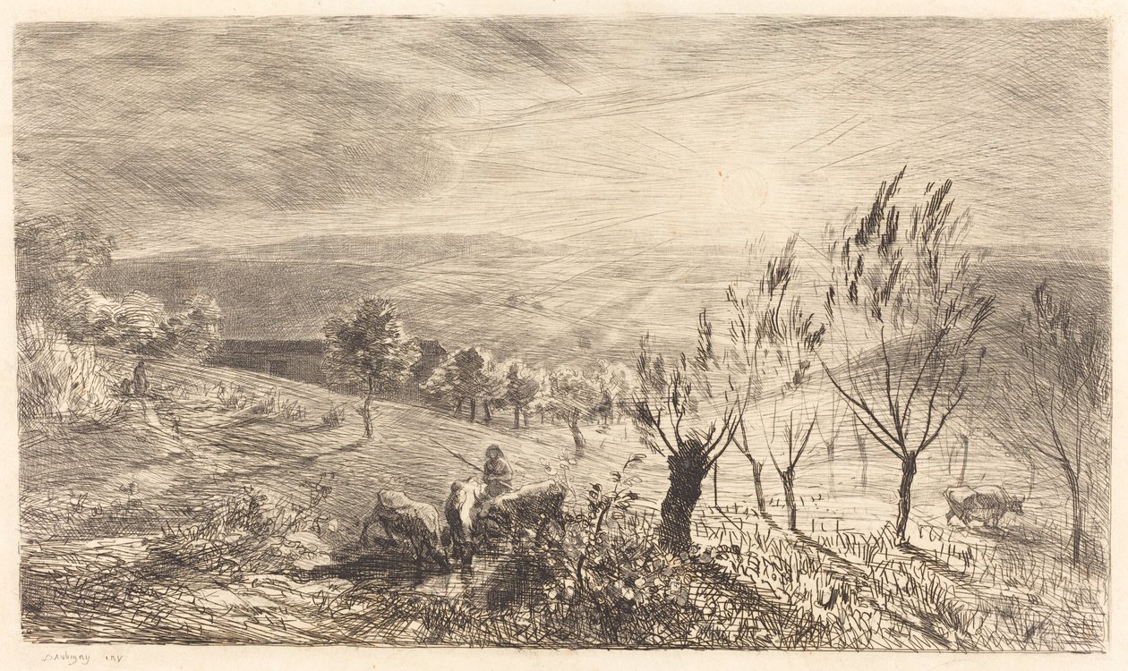 Zonsopgang (Le Lever du soleil) door Charles Francois Daubigny