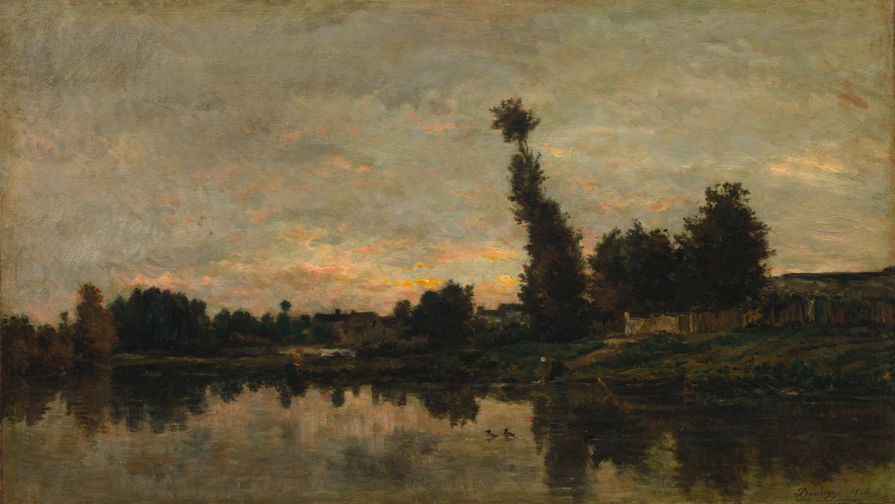 Zonsondergang op de rivier Oise door Charles Francois Daubigny