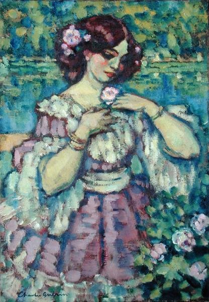Dame met een Roos door Charles Francois Prosper Guerin