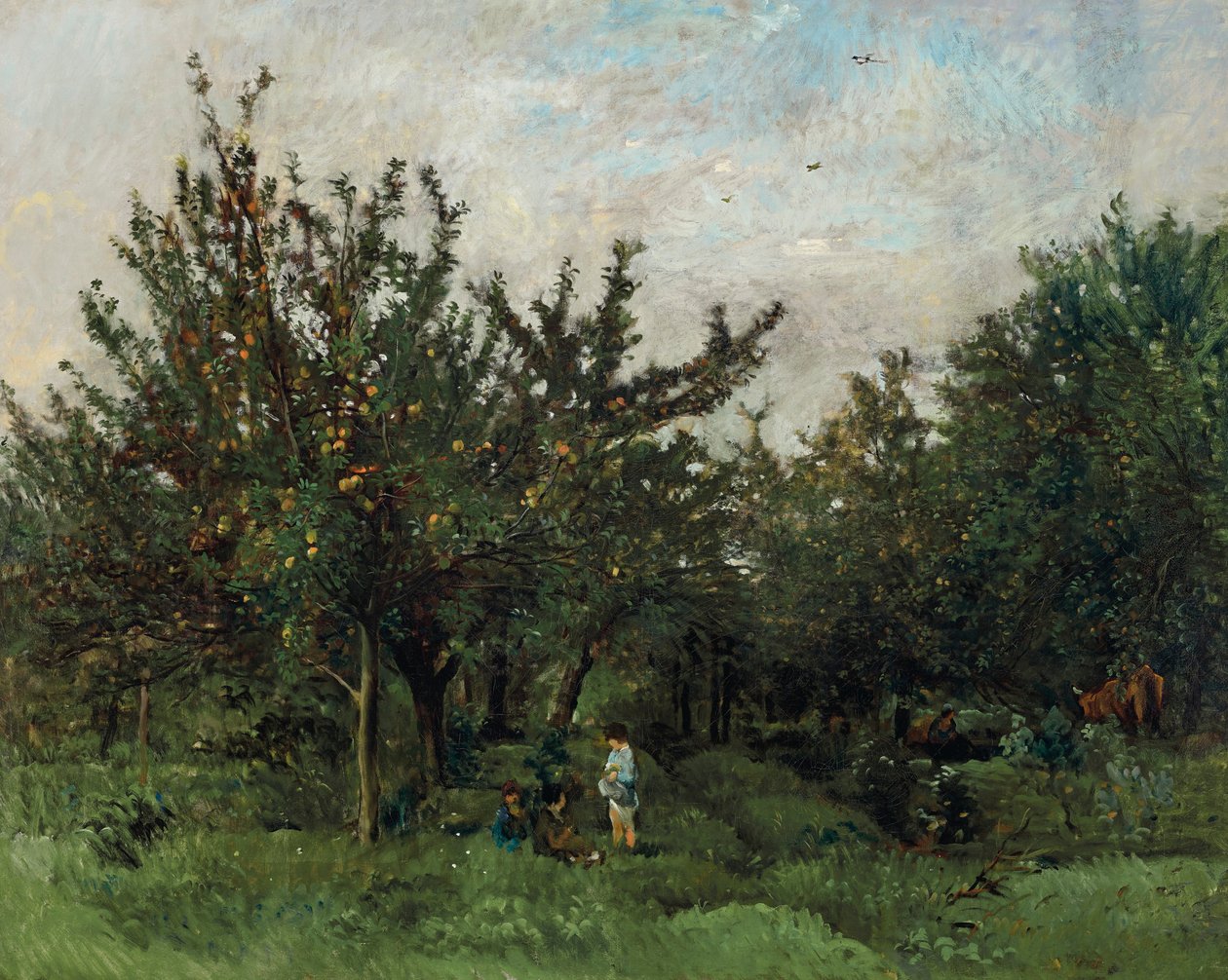 Een appelboomgaard door Charles Francois Daubigny