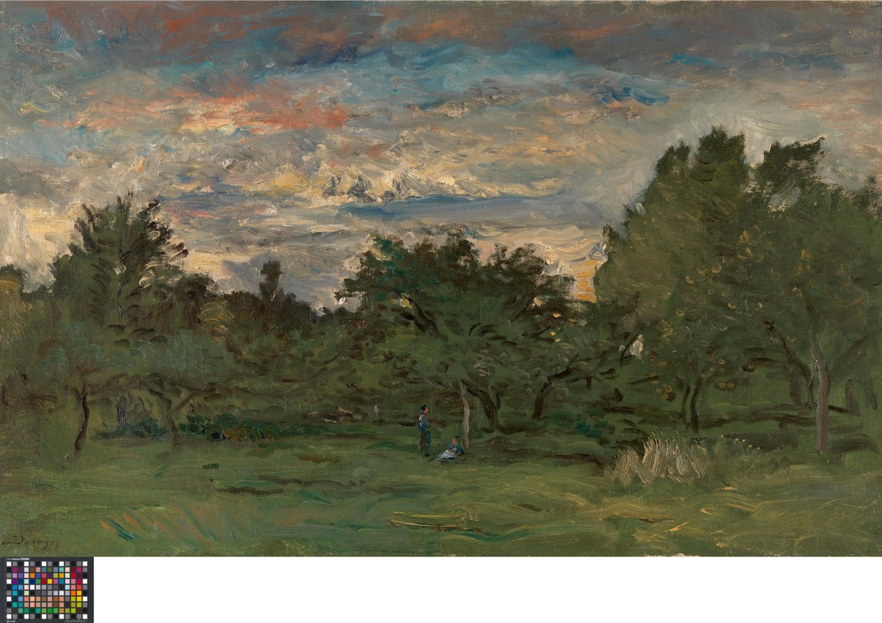 Boomgaard bij nacht door Charles Francois Daubigny