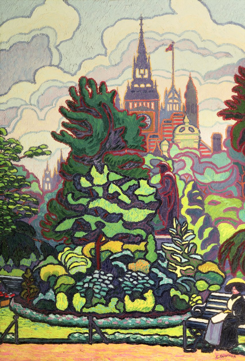 Tuinen Langs Victoria Embankment door Charles Ginner