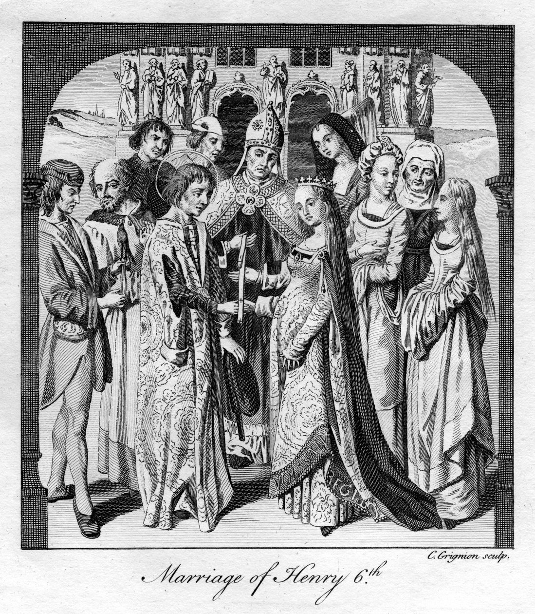 Huwelijk van Hendrik VI, 1445, 18e eeuw door Charles Grignion