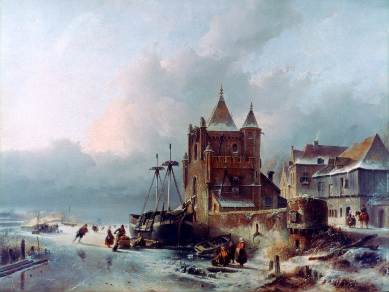 Bevroren rivier, c1838-1907 door Charles Henri Joseph Leickert