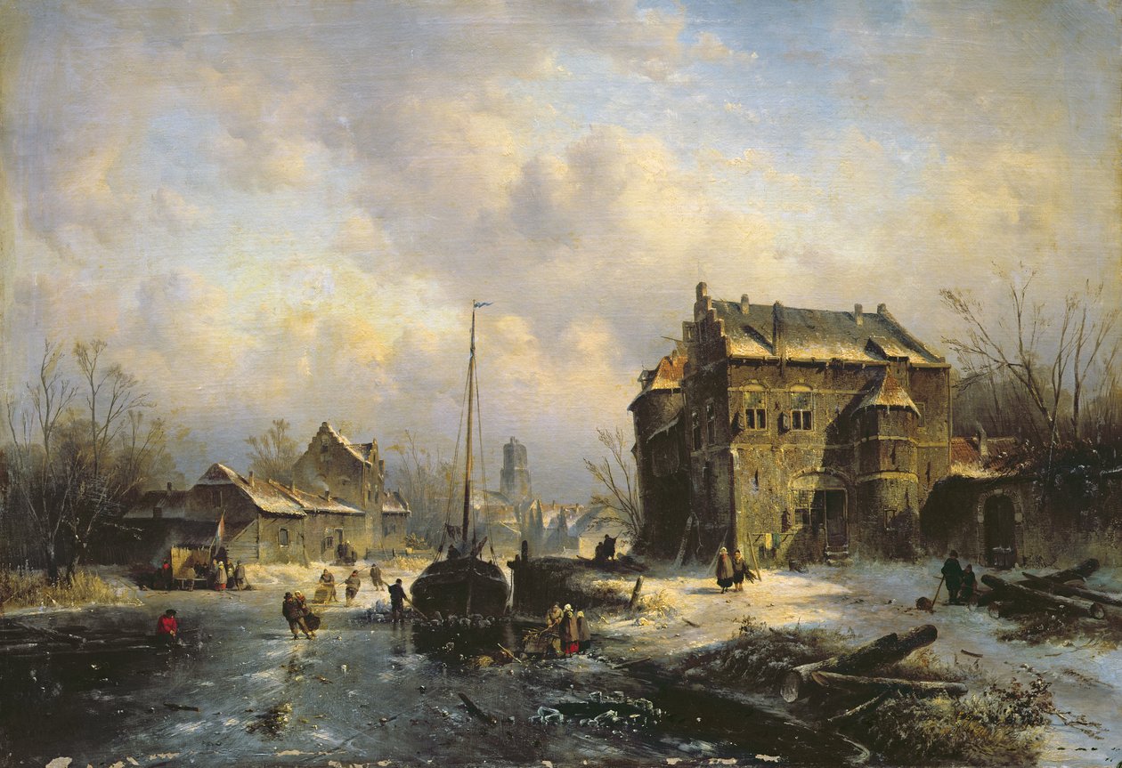 Winterscène, 1851 door Charles Henri Joseph Leickert