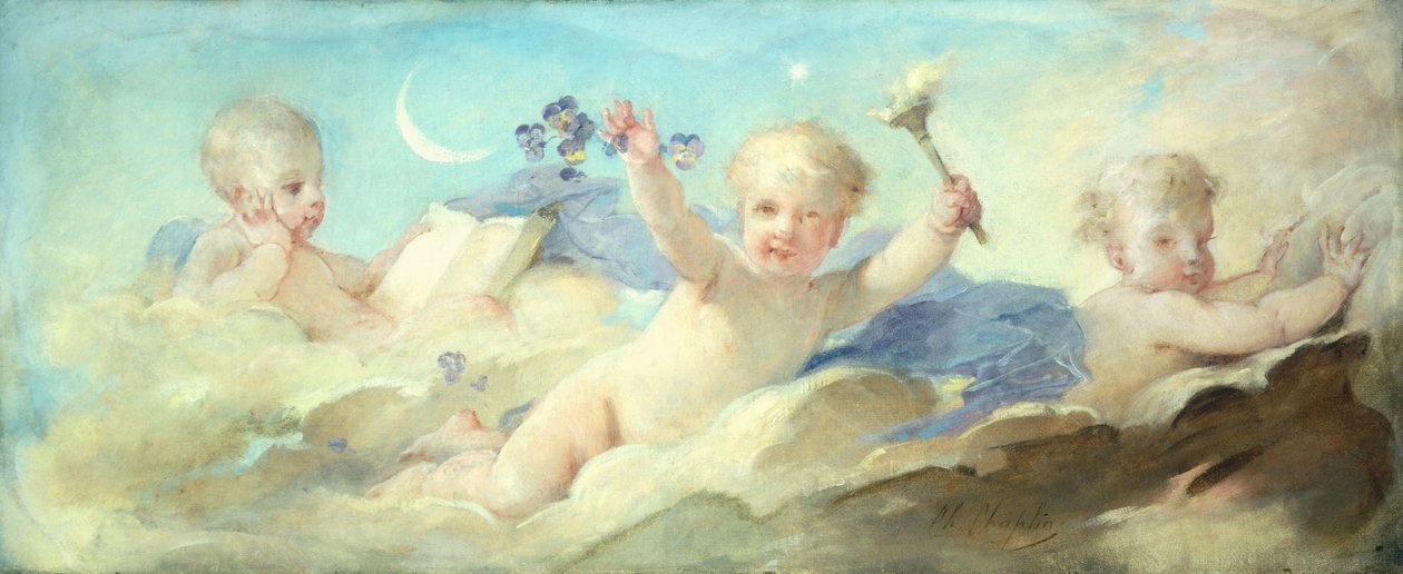 Putti dartelend in de Wolken door Charles Joshua Chaplin