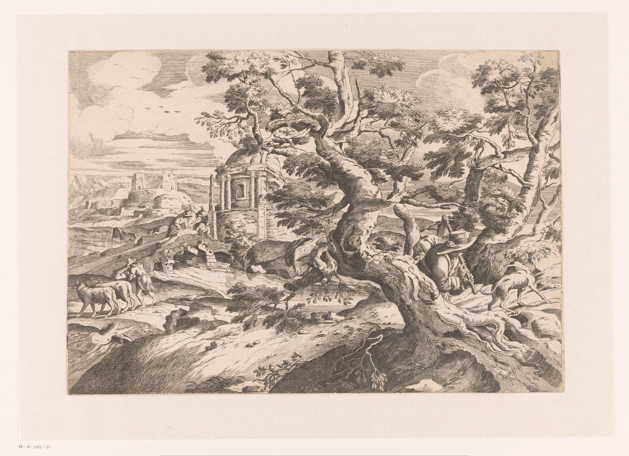Landschap met reiziger bij een boom door Charles Macé