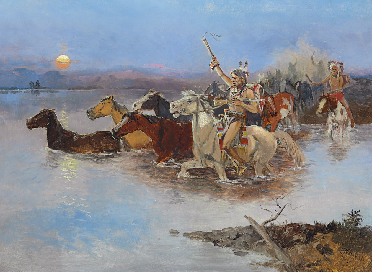 De rivier oversteken door Charles Marion Russell