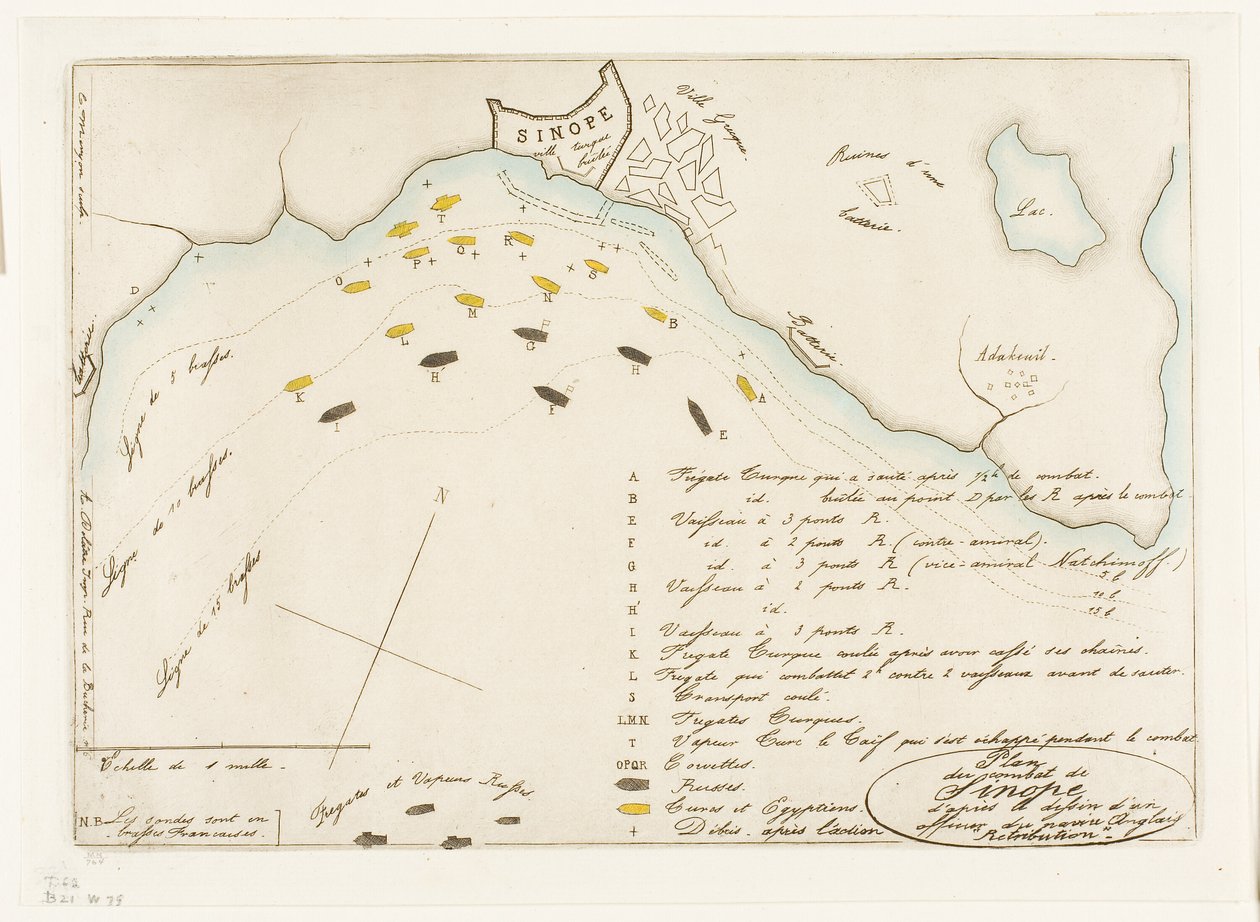 Plan van de Slag om Sinope door Charles Meryon