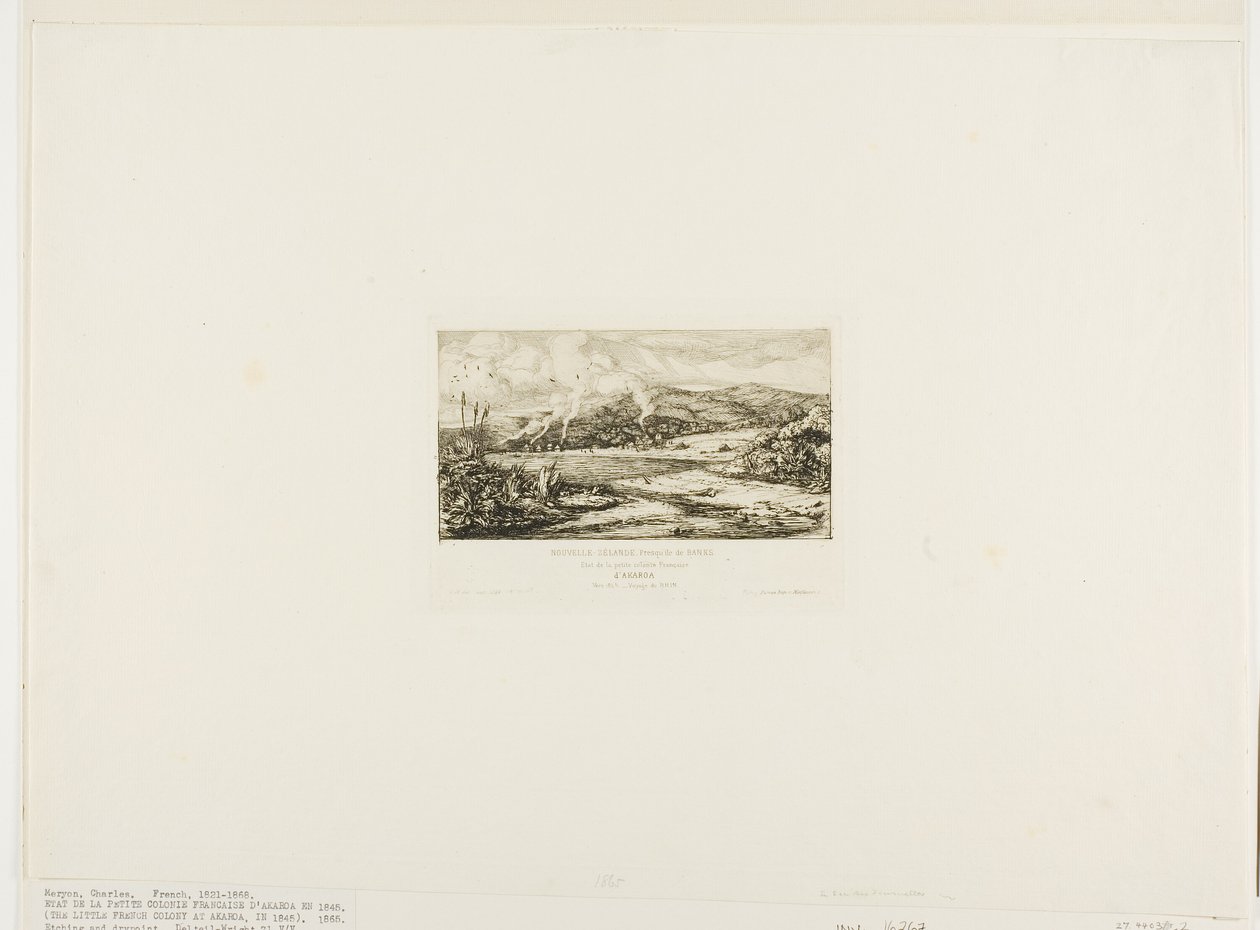 De Kleine Franse Kolonie in Akaroa, 1845 door Charles Meryon