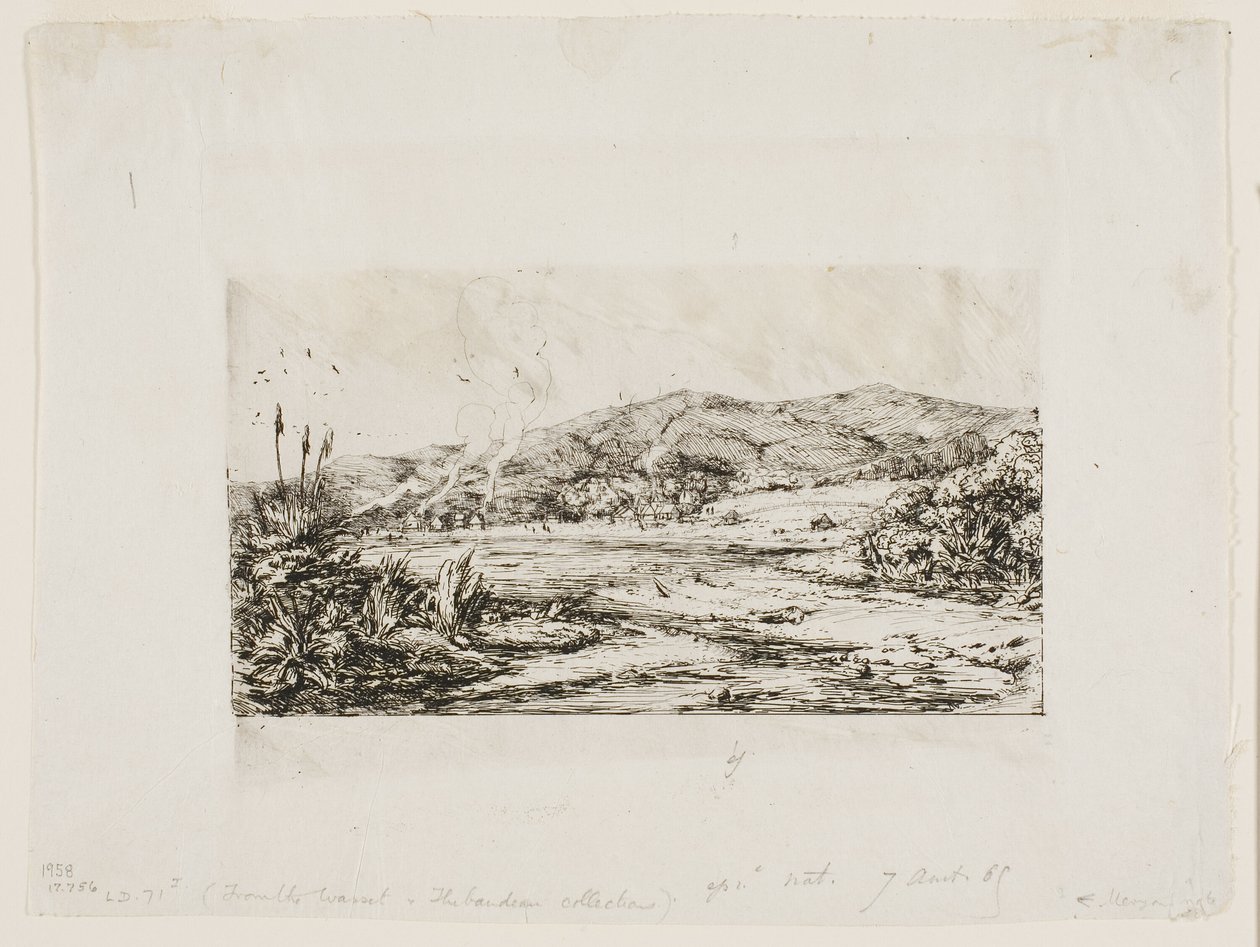 De kleine Franse kolonie in Akaroa, 1845 door Charles Meryon