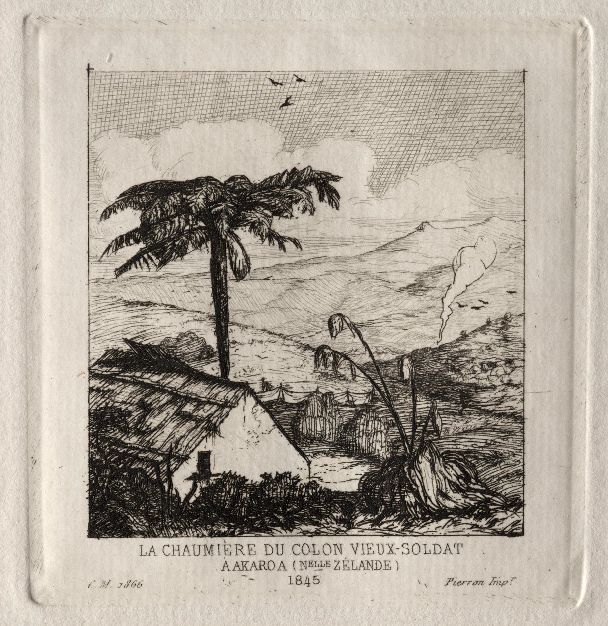 De Hut van de Oude Soldaat-Kolonist in Akaroa, 1845 door Charles Meryon