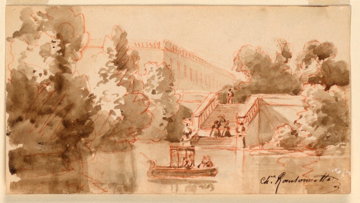 Imaginaire Zicht op het Kasteel Vaux-le-Vicomte door Charles Nicolas Ransonnette