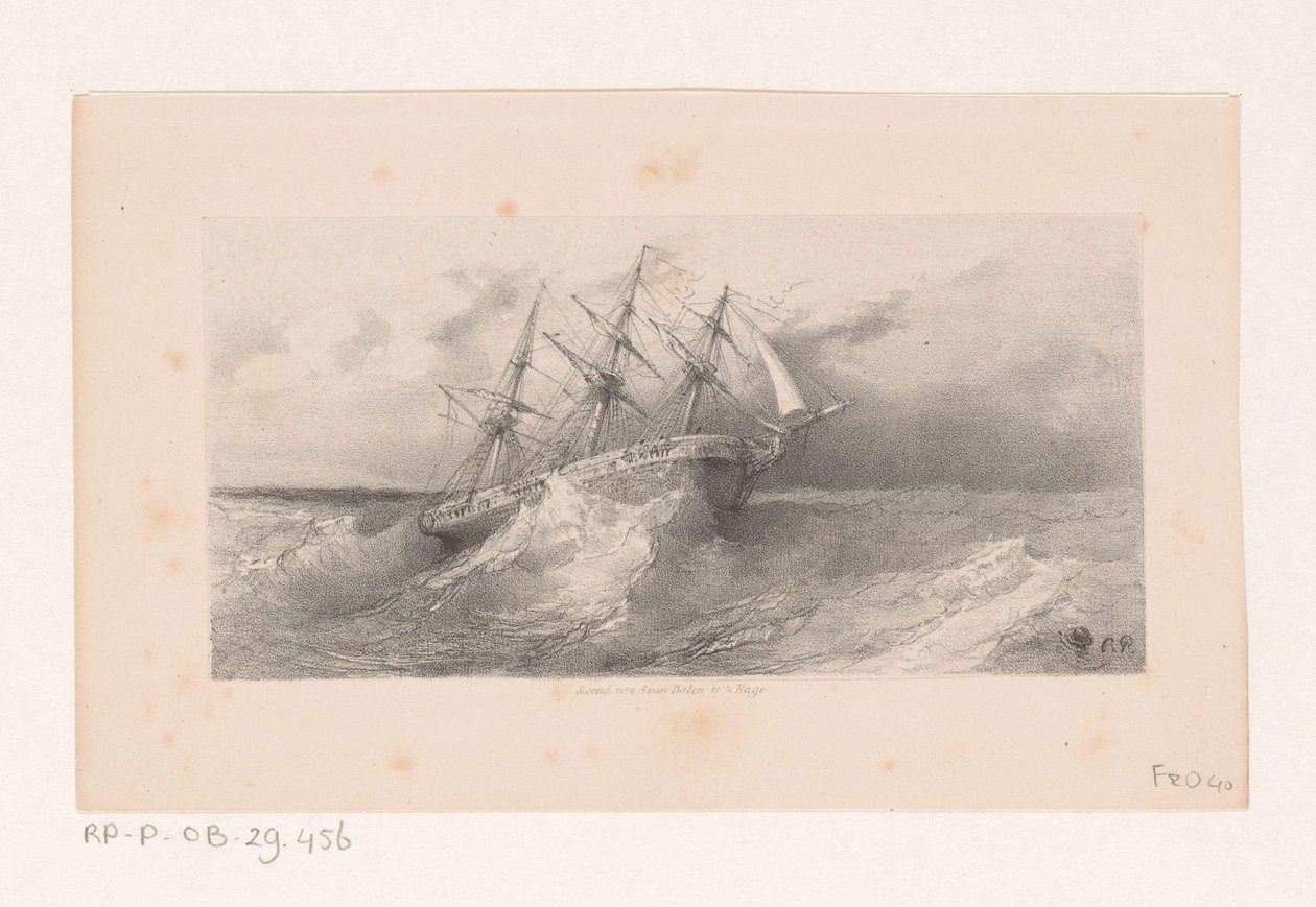 Zeilschip in storm op zee door Charles Rochussen