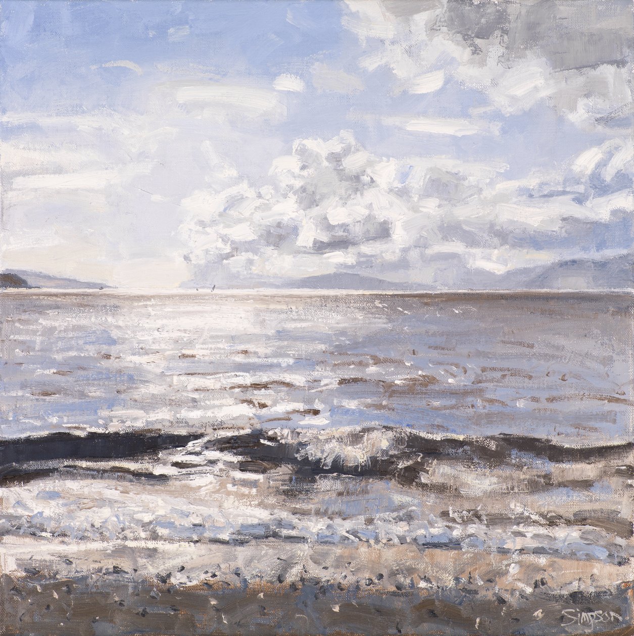 Grijze zee, Ledaig, 2017 (olieverf op doek) door Charles Simpson