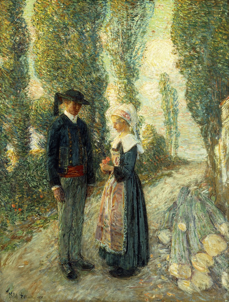 In Bretagne, Avonduur, Pont Aven door Childe Frederick Hassam