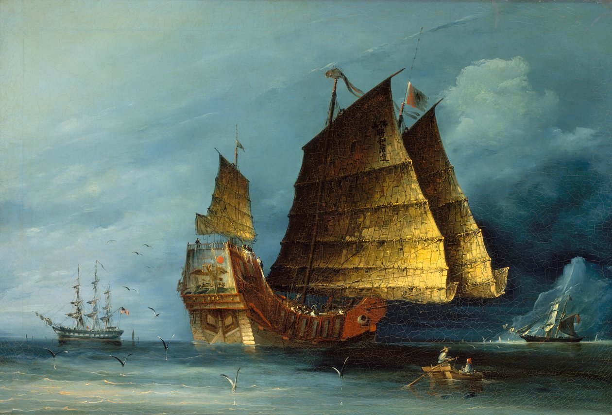 Een handelsjunkschip door Chinese School
