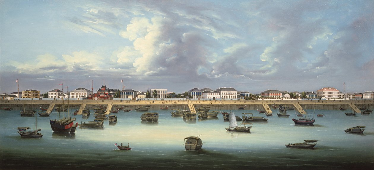 Uitzicht op de Bund in Shanghai, ca.1855 door Chinese School