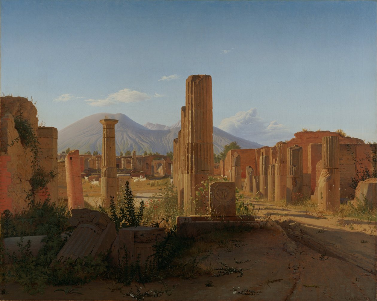 Het Forum in Pompeii met Vesuvius op de achtergrond door Christen Schjellerup Købke