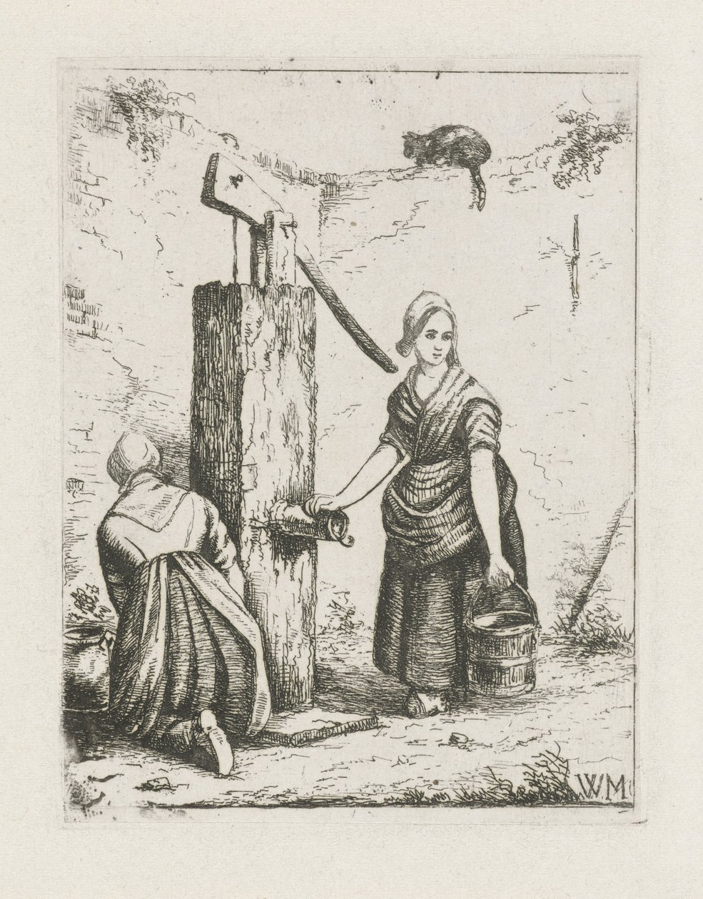 Twee vrouwen bij een waterpomp door Christiaan Wilhelmus Moorrees