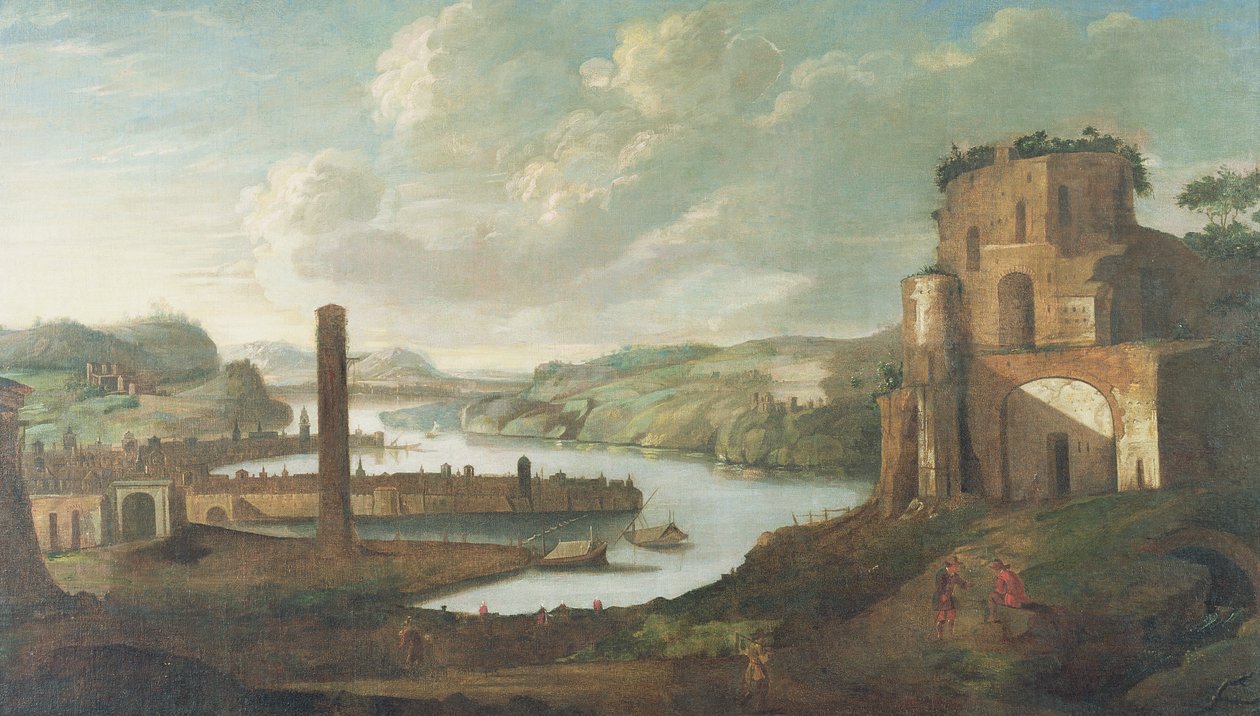 Havenscène door Christian Georg Schutz